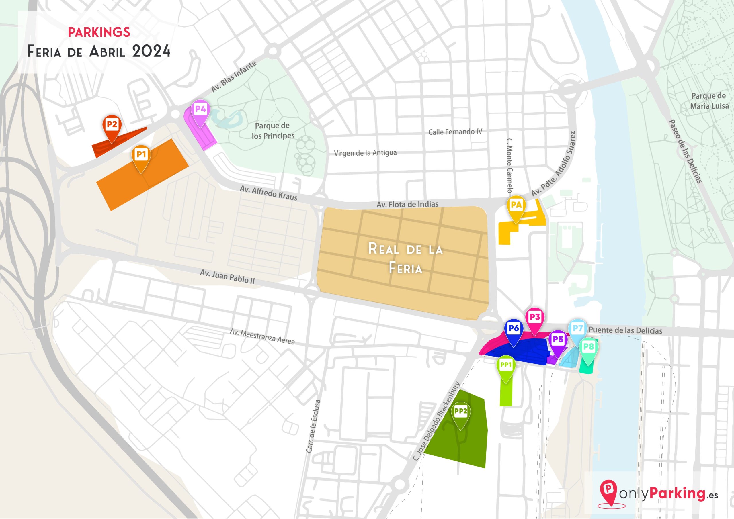 Mapa de Estacionamento da Feira de Abril de Sevilha 2024